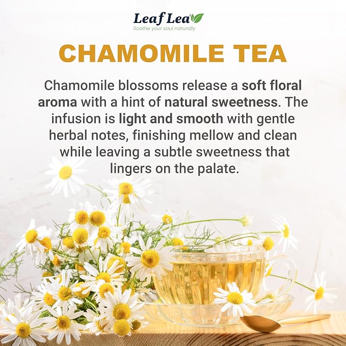 LeafLea Chamomile Herbal Tea Bags, Calm Evening Routine, 80 Count | From Chamomile Flowers, Smooth Floral Taste, Caffeine-Free, Naturally Sugar-Free, Non-GMO, Individually Wrapped
