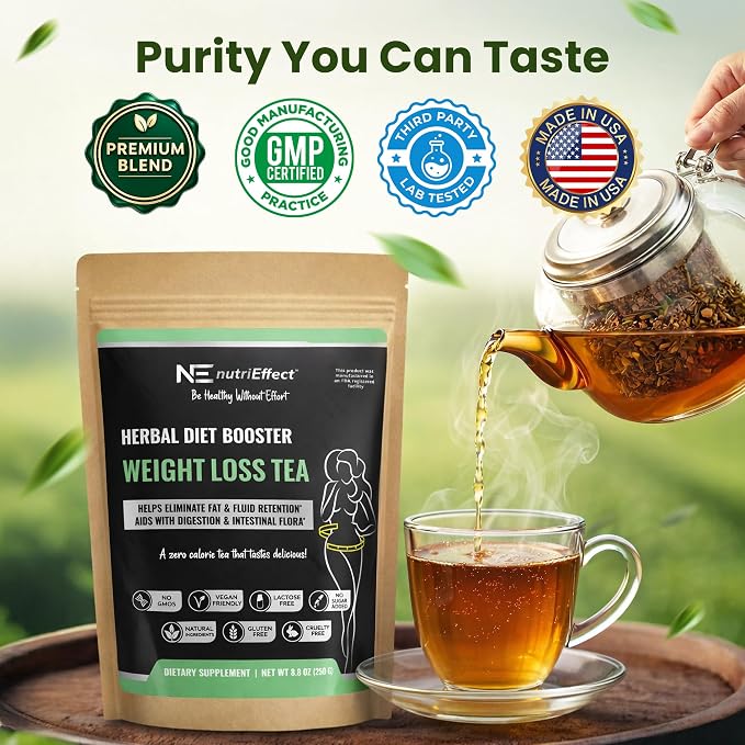 NutriEffect 7-Herb Herbal Tea Blend – Up to 100 Cups | 250g (8.8 oz) Loose Leaf Tea – Rooibos, Yerba Mate & Nettle Blend – Smooth & Naturally Refreshing