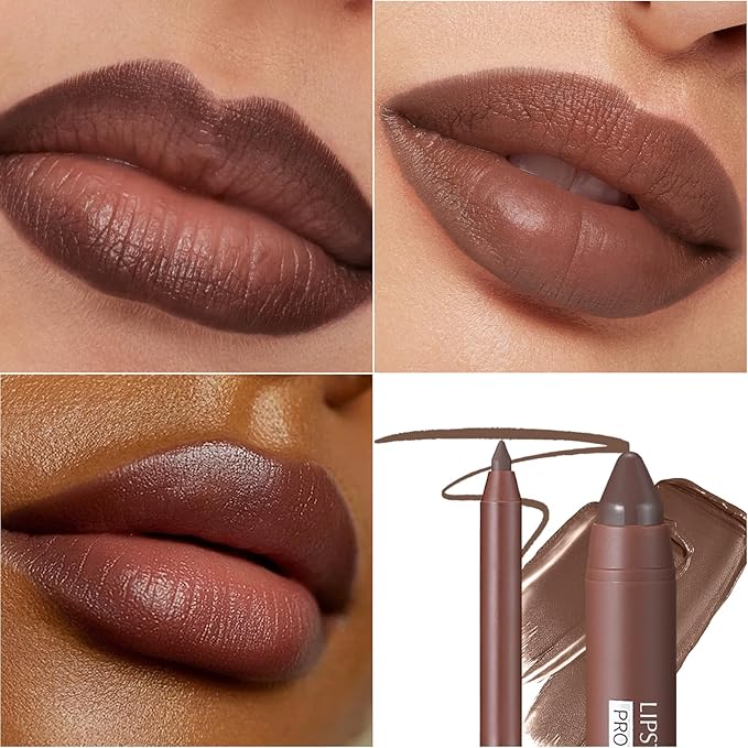 Brown Lip Liner Lipstick Set - Lip Combo Matte Lip Liner Pencil Long Lasting Gradient Lipstick for Women Easy to Use Crayon Cone Tip Smooth Creamy Texture Lip Contour Makeup Kit for Daily/Party