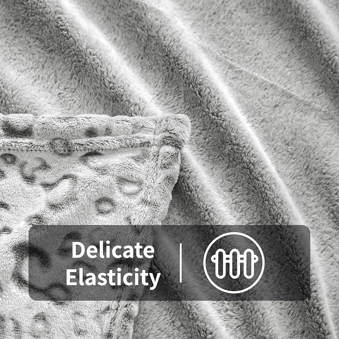 Flannel Fleece Throw Blanket, Lightweight Cozy Plush Microfiber Bedspreads for Adults,90"X90",Grey Leopard