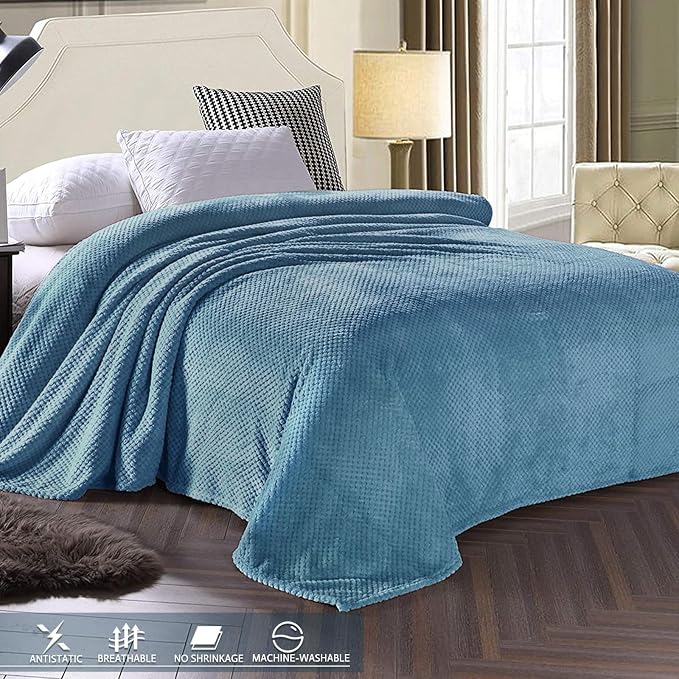 Exclusivo Mezcla Soft Waffle Fleece Bed Blanket Twin Size, Slate Blue | Lightweight Plush Blanket for Bed, Couch, Sofa, Cozy Fluffy Design for Bedroom, Guest Room, All Season, 60x80 Inches