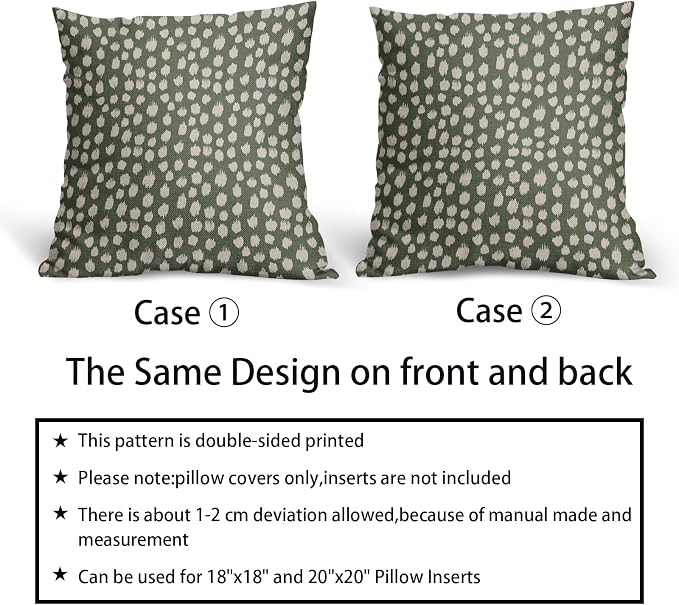 Dark Sage Green Cream Dots Pillow Covers 16x16 Set of 2 Boho Design Polka Dot Throw Pillows Modern Trendy Print Outdoor Decorative Pillowcase Square Linen Cushion Cases Decor for Sofa Couch Bed