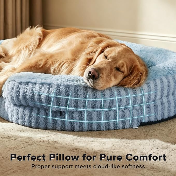 MIXJOY Orthopedic Dog Beds Large Sized Dog,Extra Large Washable Dog Bed Waterproof Oval Dogs Bed with Removable Cover,Egg-Crate Foam Big Pet Bed Couch with Bolster,Non-Slip Bottom,XXL 48"X35",Blue