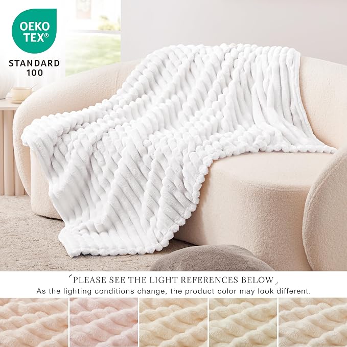 EXQ Home Gentle Soft Fleece Twin Size Blanket – Cozy Lightweight Blanket for Couch Bed – All-Season Warm Fuzzy Flannel Blanket for Women Mom Her – Gifts for Birthday(60"x80",White)