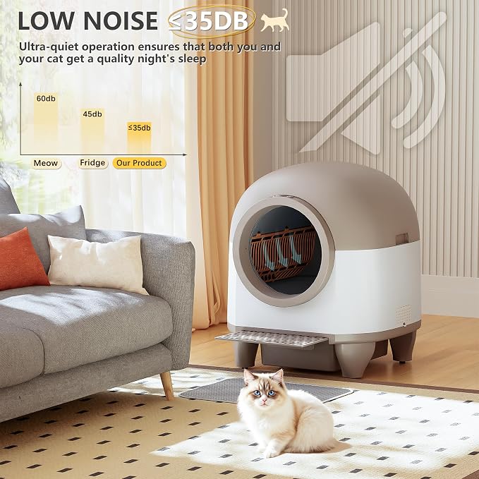WARCAT Self-Cleaning Litter Box – 90L, APP, Sensors, Brown | 90L large capacity for multiple cats. APP-controlled with smart sensors. Safety protection. Includes mat & 1 garbage bag.