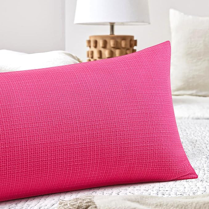 OTOSTAR Linen Throw Pillow Cover Set of 1 Decorative Long Lumbar Pillowcase Rectangle Cushion Cover 14x36 Inch for Home Decor Sofa Bedroom Car 35 x 90CM Hot Pink