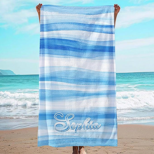 JML Custom Beach Towel with Name, Personalized Microfiber Beach Towel with Name, Large, Soft, Quick Dry & Absorbent for Swim, Pool,Adult,Summer Holiday,Vacation,Travel,Gift for Anniversary, Birthday