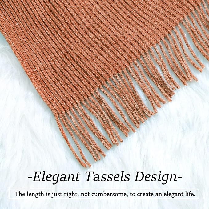 Blagic Chenille Throw Blanket for Couch and Bed,50" x 60",Maple Brown | Soft Farmhouse Boho Throw Blanket with Tassels,Decorative for Living Room,,Stripe Textured Throws for Bed/Chair/Sofa