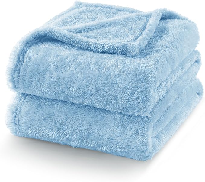 Exclusivo Mezcla Fuzzy Plush Fleece Bed Blanket Twin XL Size, Light Blue | 90x66 Inches, Super Soft and Cozy Bed Blanket, Fluffy Blanket for Bed, College Dorm Room Essentials, All Season