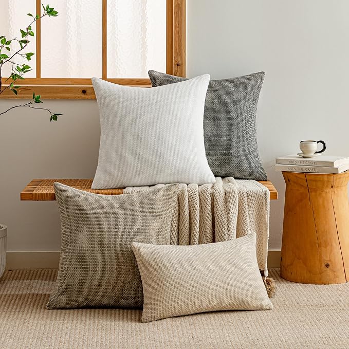 a moment Christmas White Chenille Throw Pillow Covers 18x18 Inch Pack of 2 Modern Decorative Throw Pillow Covers Farmhouse Cross Covers Home Decor for Sofa Bedroom Living Room