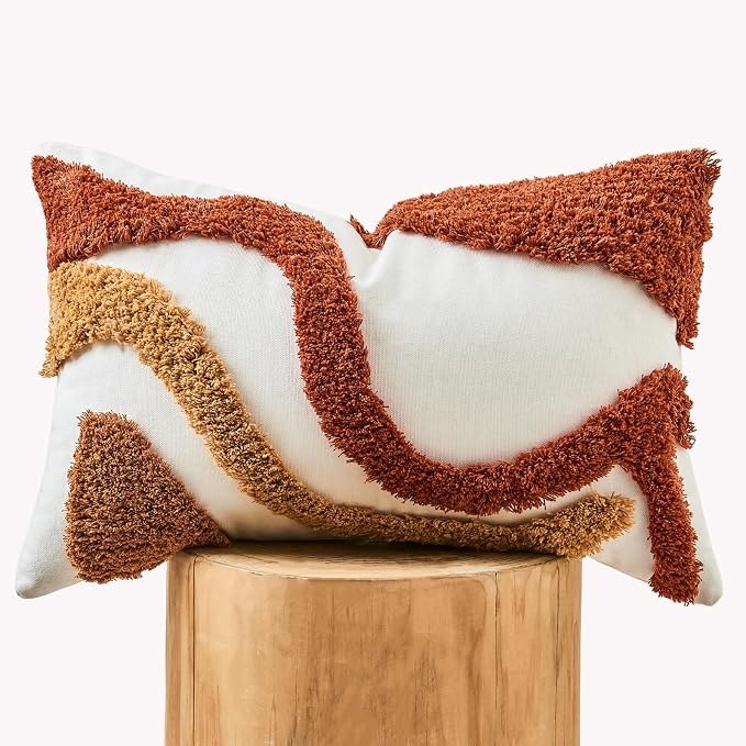 lifein 12x20 Pillow Covers-Lumbar Pillow Covers Boho Couch Pillows Embroidered Decorative Accent Pillows Mid Century Textured Pillowcases for Couch Sofa Living Room Bed Home Decor (Burnt Orange)