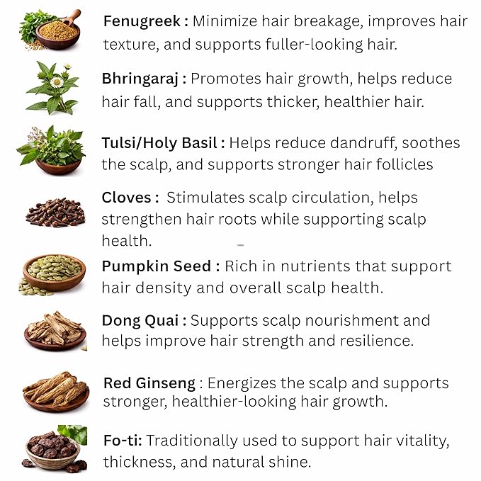 Moringa Rosemary Ayurvedic Herbal Hair Oil with Pumpkin Seed, Amla & 15+ Herbs - Made in USA with Organic Ingredients, Supports Thicker, Shinier Hair Growth for All Types, 2 oz