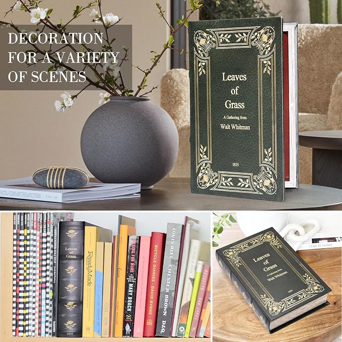 Fake Book Box Decorative Storage Box Faux Wood | Book Box with Magnetic Cover for Storage Jewelry,Photos, Greeting Cards,Remotes,Literary Work Pattern M Size Box