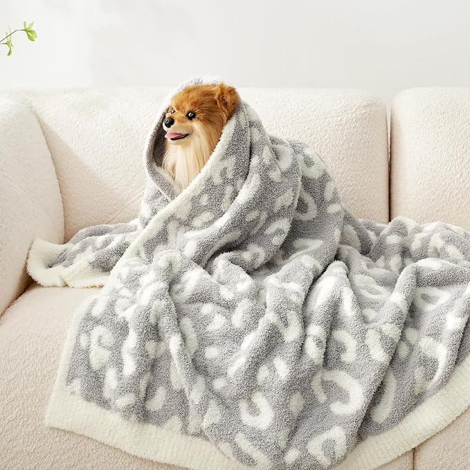 Snuggle Sac Leopard Throw Blanket for Couch Bed Sofa 50x60 inches, Reversible Grey Leopard Blanket Ultra Soft Cozy Blankets for Women Mothers Birthday Gifts