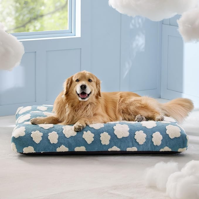 LE SURE Cute XL Dog Bed-Extra Large Thick Shredded Chopped Foam Pet Bed Indoor with Removable Washable Cover, Modern Fuzzy Plush & Anti Slip Bottom, Blue | Shredded Chopped Foam,Modern Plush Crate Cushion Gift for Extra Large Dog, Waterproof Washable C...