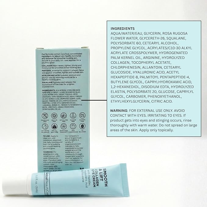 Global Beauty Care Smooth & Lift Collagen Eye Cream - Refining Under Eye Treatment to Support Skin Elasticity with Peptides, Hyaluronic Acid, Squalane & Vitamin E Formula, 0.5 fl oz (3 Pack)