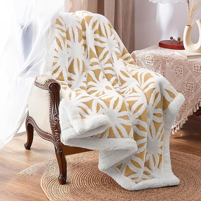 LOMAO Sherpa Fleece Blanket Fuzzy Soft Throw Blanket Dual Sided Blanket for Couch Sofa Bed (Yellow, 51''x63'')