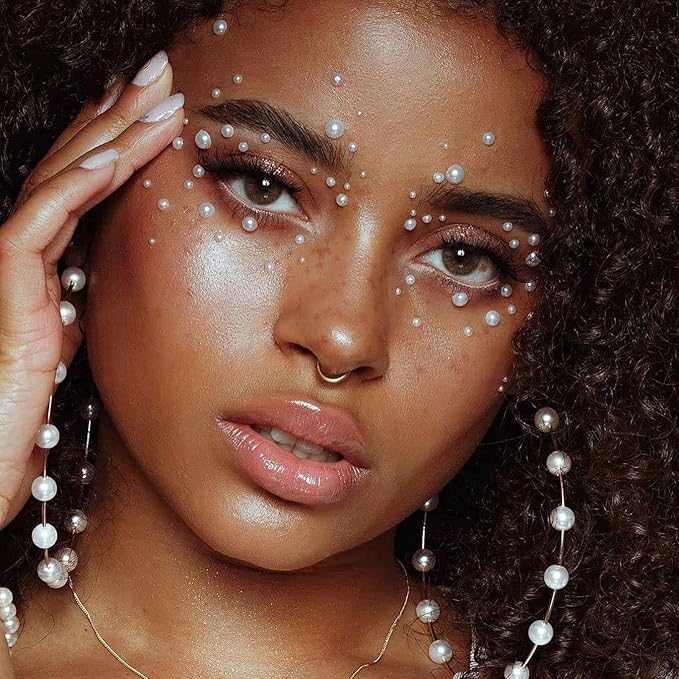 2116 Pcs Self Adhesive Rhinestones and Pearls for Makeup Eyes Face - 6 Sheets Clear Rhinestones, Pearl Stickers, Bling Gems, Jewels for DIY (Sparkling)