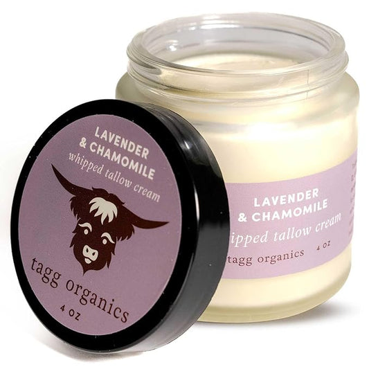 Whipped Tallow Cream for Skin - 100% Organic & Chemical-Free - Deep, Long-Lasting Hydration & Nourishment for Dry & Sensitive Skin (Lavender & Chamomile 4oz)