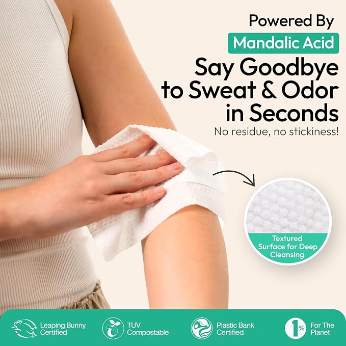 FOMIN Acidified Deodorant Wipes For Women - 45 Count - Coastal Breeze – Hypoallergenic, pH Balanced Whole Body Wipe - Plastic-Free, Exfoliating & Advanced Odor Control Underarm Body Wipes