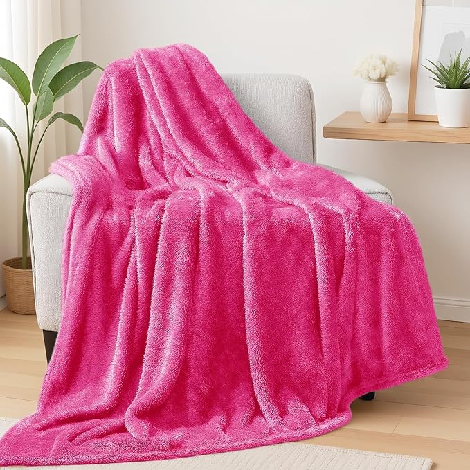 Exclusivo Mezcla Fuzzy Large Fleece Throw Blanket for Couch, Hot Pink | 50x70 Inches, Super Soft and Cozy Throw, Plush Fluffy Blanket for Sofa, Bed, Bedroom, Home Decor, All Season