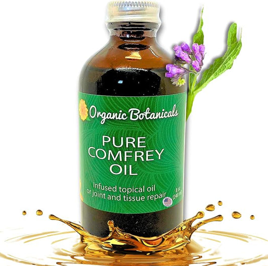 Pure Organic Comfrey Leaf Infused Oil - Skin Care for Joints, Back, Muscles, Fractures, Bruises, and Minor Wounds, Natural Herbal Body Massage Oil, Certified Organic (8 oz)