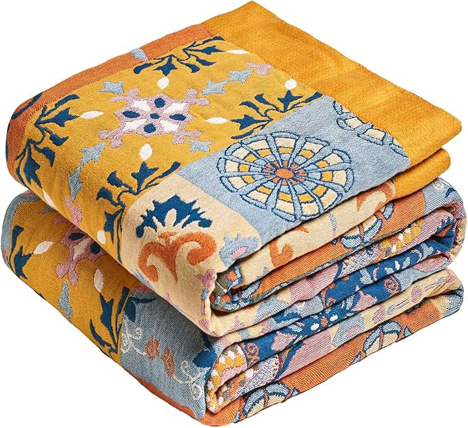 MSGKV Boho Throw Blanket 50"x60" Summer Cotton Roman Woven Throw Blanket | Roman Pattern, Muslin Throw, Reversible Woven, Lightweight Comfort, Decorative Home Accent, All Season Use, Machine Washable
