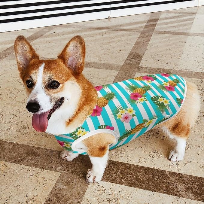 Fashion Cat Shirt Dog Tank Tops Pet Soft Breathable Clothes Cute Decor Pineapple Pink Flowers