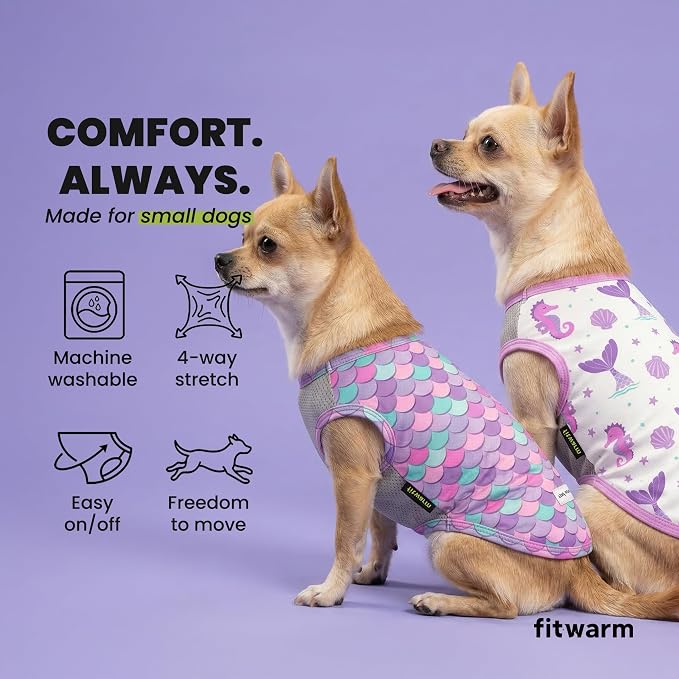 Fitwarm 2 Pack Mermaid & Scale UPF 50+ UV Sun Protection Dog Shirt, Lightweight Cooling Vest, Quick Dry Summer Clothes for Small Dogs Girl, Pet Outfit, Purple, Pink, White, Medium