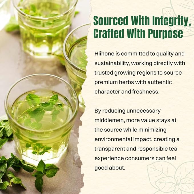 Hiihone Spearmint Tea Bags 100 Count – Pure Spearmint Leaf Herbal Tea, Caffeine-Free, Refreshing Mint Flavor, Supports Digestion & Everyday Wellness, Non-GMO