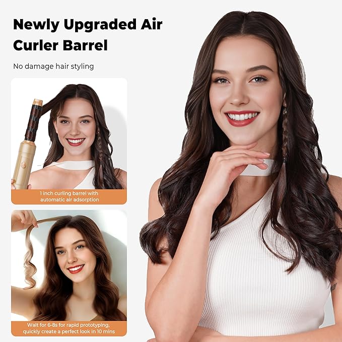 6 in ONE Blow Dryer Brush,Air Curling Iron Round Brush Blow Dryer 800W,Ionic Hair Dryer Brush for Women, Hot Air Brush Hair Styling Tools 100-120V