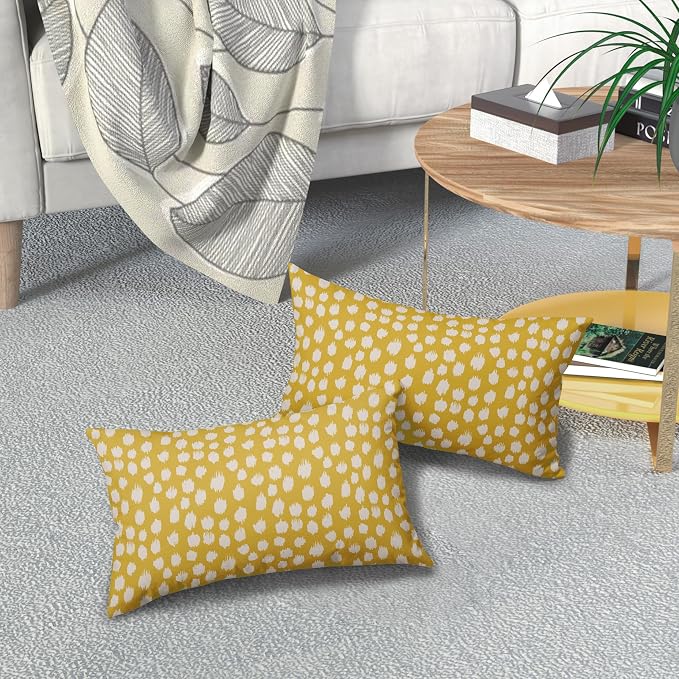 Sweetshow Yellow Cream Dots Lumbar Pillow Covers 12x20 Set of 2 Boho Design Polka Dot Print Throw Pillows Modern Outdoor Decorative Pillowcase Rectangle Linen Cushion Cases Decor for Sofa Couch Bed
