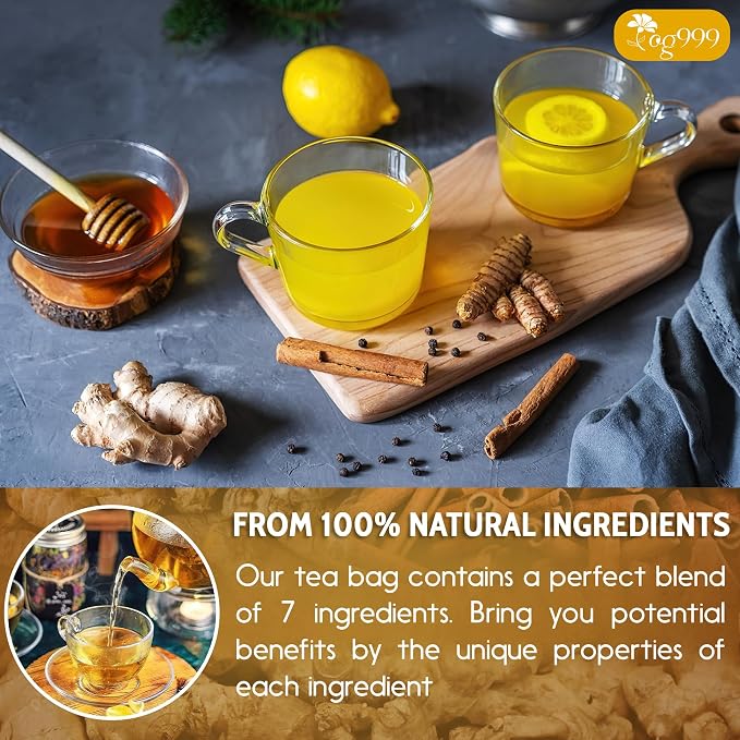TOG999, 30 Bags Premium Turmeric Ginger Cinnamon Tea. Upgraded Version. Improve Digestion, Support Brain, Weight, Skin and Sleep. Eco-Conscious Tea Bags. No Sugar, No Caffeine, No Gluten, Vegan.