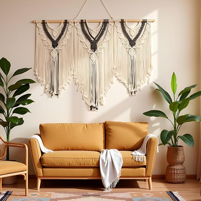 guzhiou Large Macrame Wall Hanging, Boho Woven Tapestry Decor Art, 43"x32" | Handmade bohemian woven tapestry for bedroom, living room, apartment. Perfect Boho style wall decor art for weddings, parties