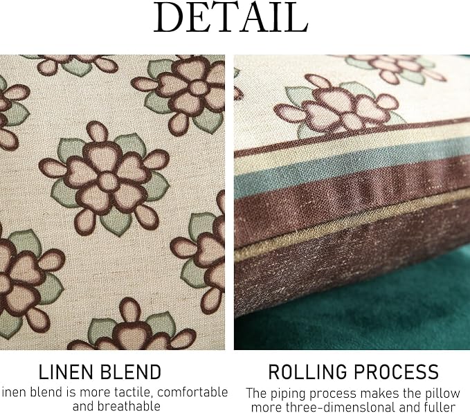 Vintage Linen Rectangle Throw Pillow Cover,Set of 2,20"x12"-Brune D | Designer French Elegant Pillow Cover,Concealed Zipper Design,Floral Pattern,Sofa,Bedroom,Living Room,Lounge Chairs