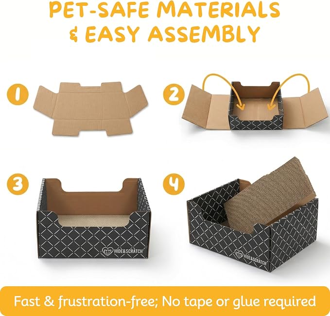 Hide & Scratch Cardboard Cat Scratcher Box & Bed Dark Grey Diamond Pad