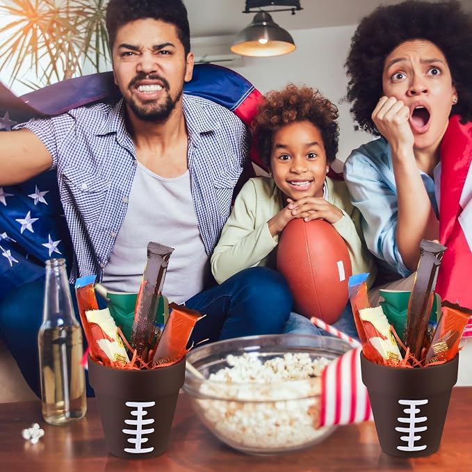 Reallnaive 9 Pcs Football Table Centerpiece Vases 4 Inch Sport Flower Pot | Rugby Lace Design Sports Party Theme, Terracotta Style Planters for Home Decor, Game Day Celebration Table Setup