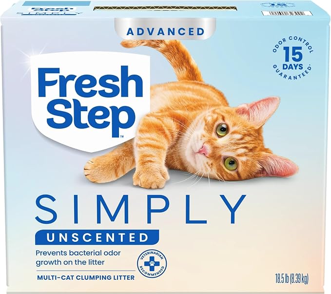 Fresh Step Advanced Simply Unscented Multi Cat Clumping Cat Litter, 18.5 lb | Formulated with No Added Dyes or Fragrances, Ammonia Block Technology, Low Dust, Compatible with Most Automatic Litter Boxes