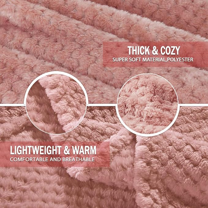 Exclusivo Mezcla Soft Waffle Fleece Bed Blanket Twin Size, Pink | Lightweight Plush Blanket for Bed, Couch, Sofa, Cozy Fluffy Design for Bedroom, Guest Room, All Season, 60x80 Inches