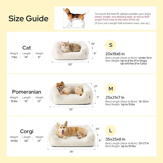Bedsure Washable Dog Beds Large Sized Dog with Bubble Fleece,35in Cream | Cute Pet Bed,Fluffy Cuddler Pet Couch,Neck-Friendly Bolster,Non-Slip Bottom,Machine Washable Removable Cover ,Up to 50 lbs