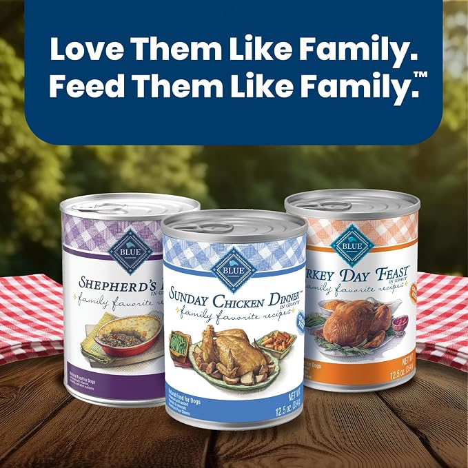 Blue Buffalo Family Favorites Chicken Adult Wet Dog Food, 12.5 oz, 12 ct | Sunday Chicken Dinner Recipe, Real Chicken First, in Gravy, Feed as Treat, Topper, or Meal