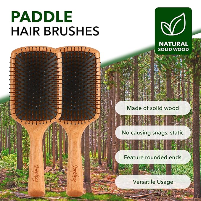 Hair brush for Men and women,Wet Brush with Wooden Handle, Curly Hair brush, Air Cushion Brush, Wooden Paddle for Thick/Thin/Fine, Wet & Dry Styling, Square Large brush