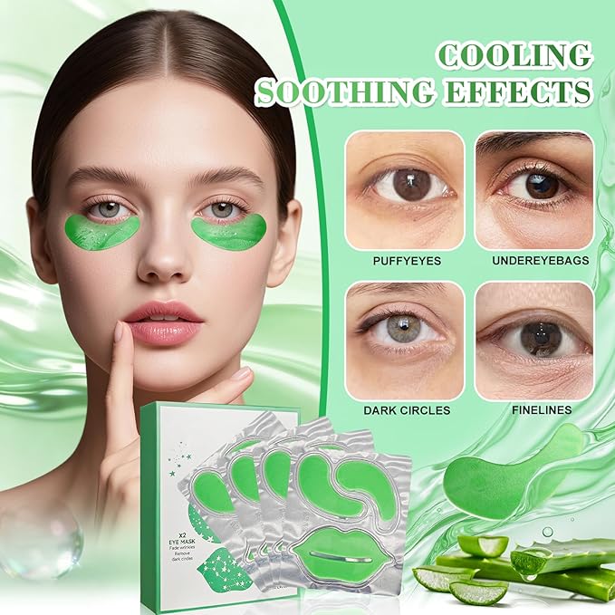 10 Pairs Under Eye Masks & Lip Mask Set with Aloe Vera | For Puffy Eyes, Dark Circles, Fine Lines & Dry Lips | Hydrating Treatment, Gifts for Women, Party Favors, Bachelorette Party Favors