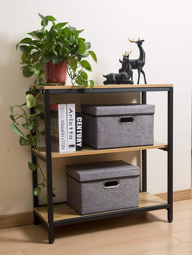 Collapsible Storage Containers with Lids [5-Pack] Linen Fabric Foldable Storage Bins Boxes Organizer Baskets Cube with Cover for Home Bedroom Closet Office Nursery (14.9x9.8x9.8)