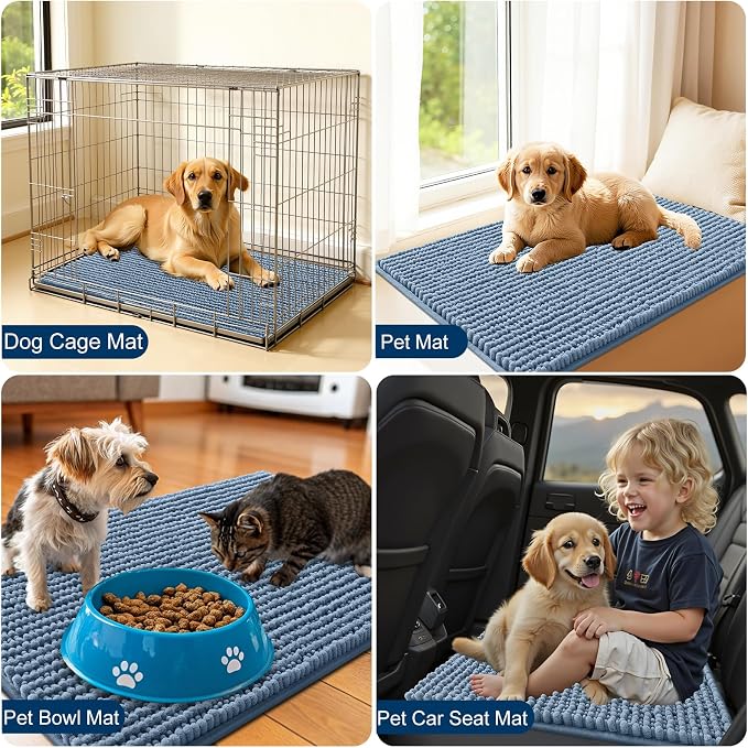 OLANLY Dog Door Mat for Muddy Paws 47x17, Extra Absorbent Chenille Mud Mat | Airy Blue, Absorbs Moisture and Dirt, Non-Slip Machine Washable Doormat, Quick-Drying Indoor Entryway Floor Mat for Dogs
