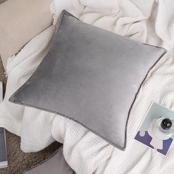 JIAHANNHA Velvet Grey Throw Pillow Covers 18”x18”Pack of 2 Soft Decorative | Square Cushion Covers for Couch Sofa Bed Livingroom Car Home Decor,45x45Cm