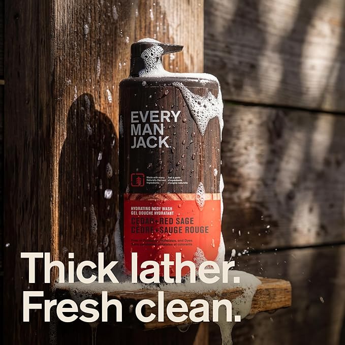 Every Man Jack Cedar + Red Sage Mens Body Wash for All Skin Types - Cleanse, Hydrate, and Smell Great - Free of Parabens, Phtalates, and Dyes - 33.8 fl oz (2 Pack)