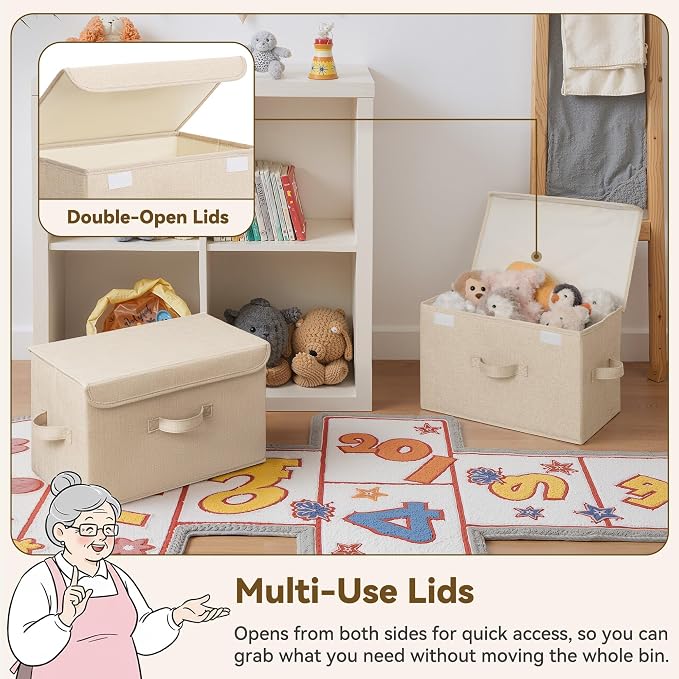 GRANNY SAYS Memory Keepsake Storage Box, Fabric Storage Bins with Lids | Flip-Top Lid, Collapsible, Stackable, 3 Handles, Ideal for Closet Clothes Blanket Toys, Large, Khaki, 2-Pack