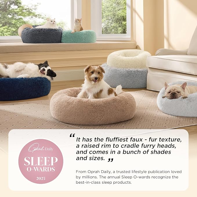 Bedsure Calming Dog Bed Medium Size Dog Donut Washable Pet Bed,30in 2 Pack | Fluffy Faux Fur Round Cuddler,Machine Washable,Anti-Slip Bottom,Anti-Anxiety,Deep Sleeping for Pets Up to 45 Lbs