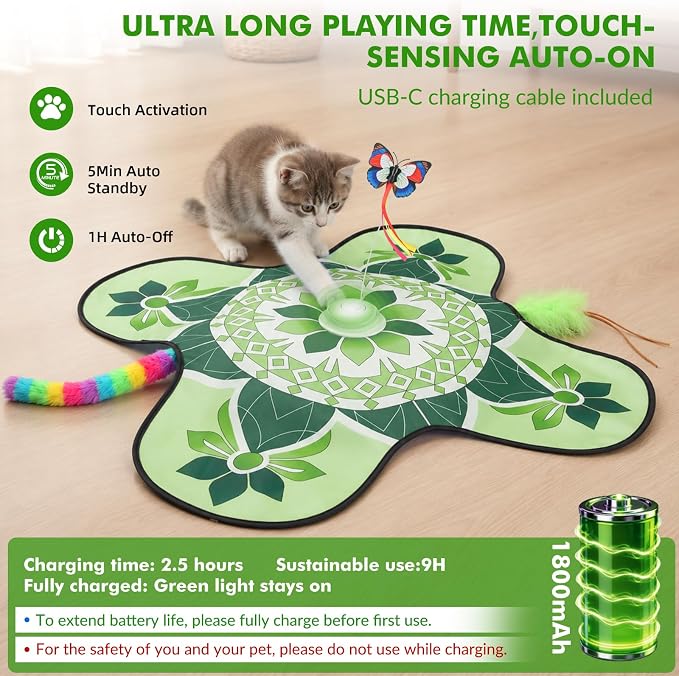 Wortade 3in1 Interactive Hide-and-Seek Cat Toy, Rotating, Green